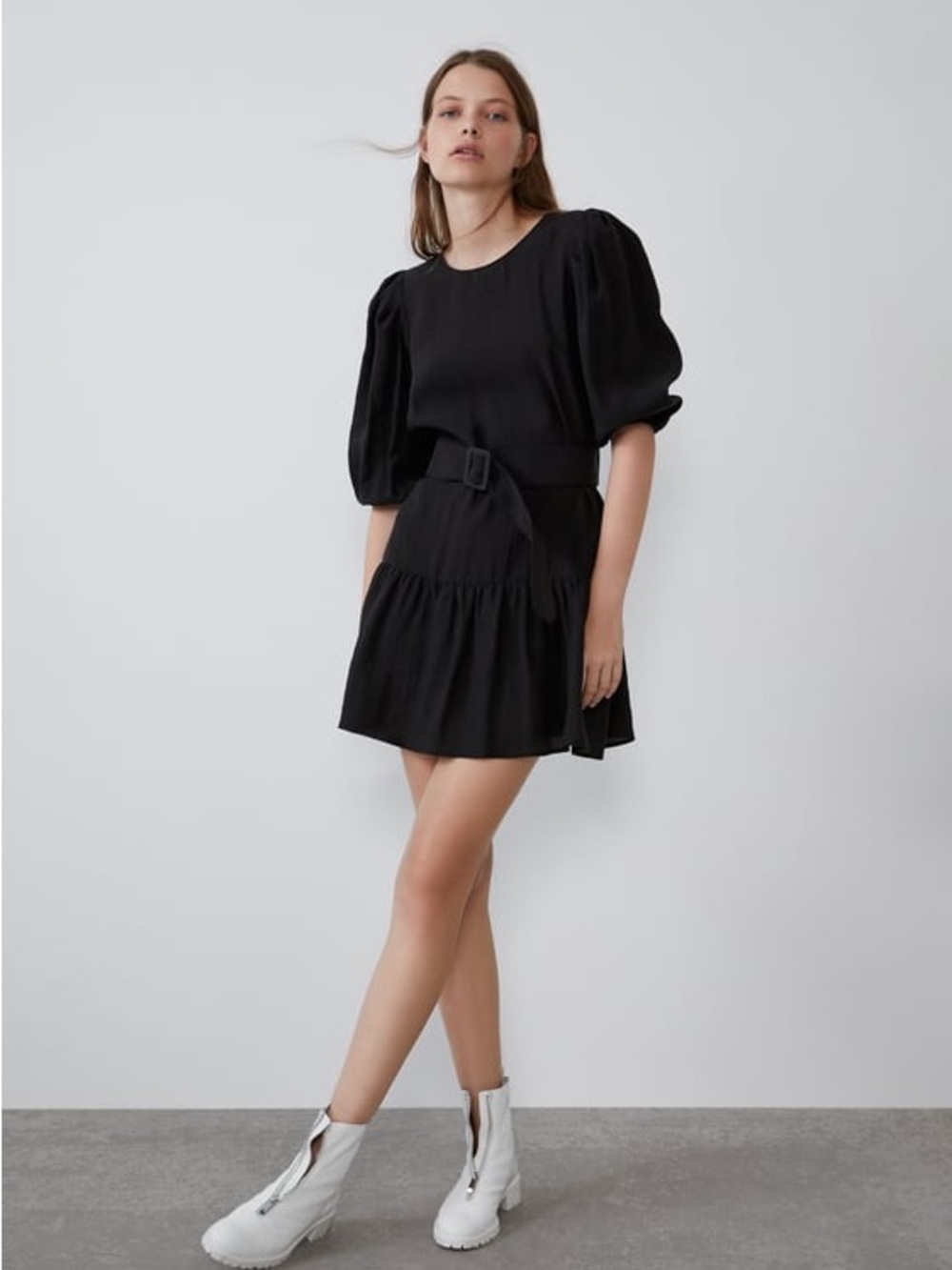 Zara Black Lyocell Blended Mini Ruffled Dress Sz S